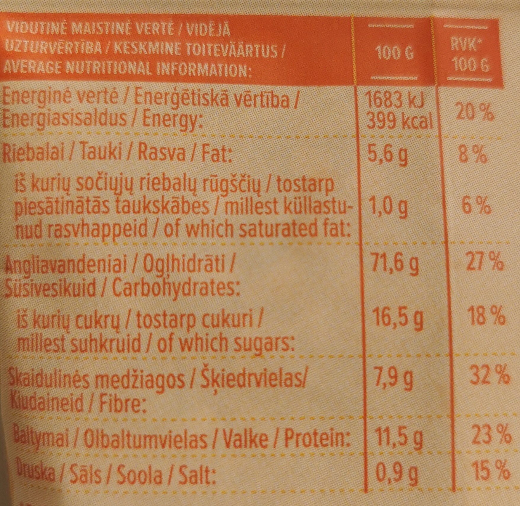 Avižų košė su persikais - Nutrition facts - en